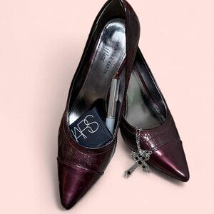 Anne Klein iflex Honore pumps in a burgundy croc-embossed patent leather
